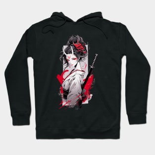 Beautiful girl with horns,  katana,Asian drawing Hoodie